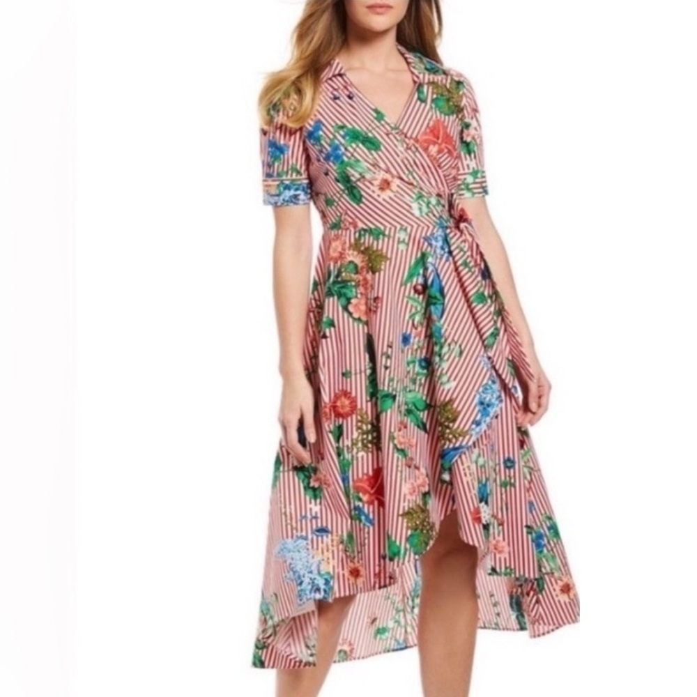 Calvin Klein Floral Striped Wrap Dress Women’s Size 6